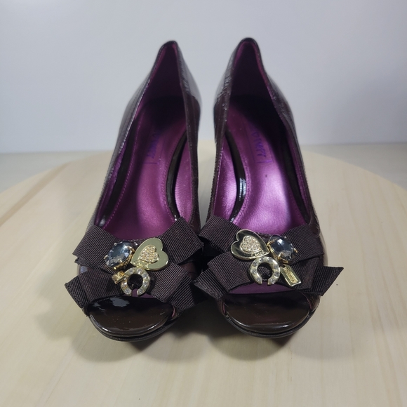 Coach Poppy Jaden Brown Wedge Open Peep Toe Pumps Shoes Sz 5.5 B - Picture 2 of 12